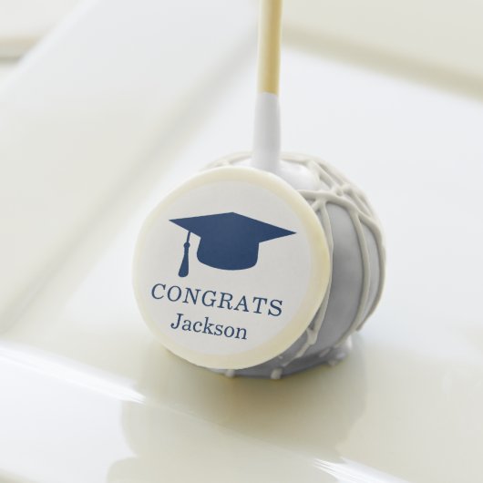 Simple Navy Blue Mortar Board Modern Graduation Cake Pops (Front Insitu)