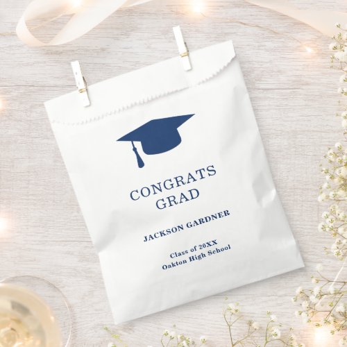 Simple Navy Blue Mortar Board Modern Graduation Favor Bag