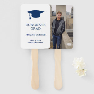 Simple Navy Blue Mortar Board Modern Graduation Hand Fan