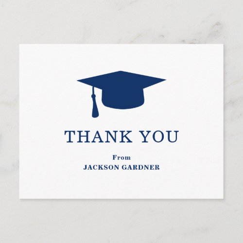 Simple Navy Blue Mortar Board Modern Graduation Postcard