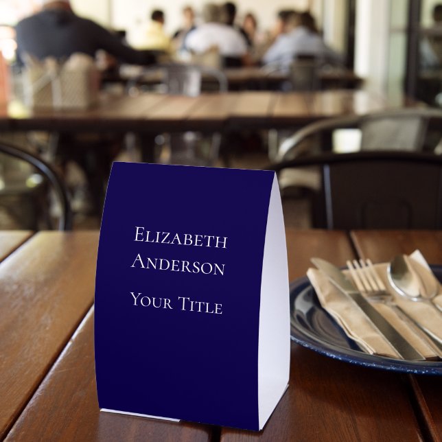 Simple Navy Blue Name  Paper Table Tent (Insitu(Restaurant))