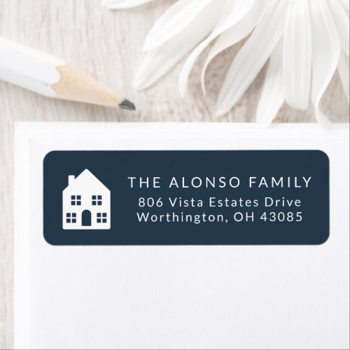 Simple navy blue new home holiday return address label