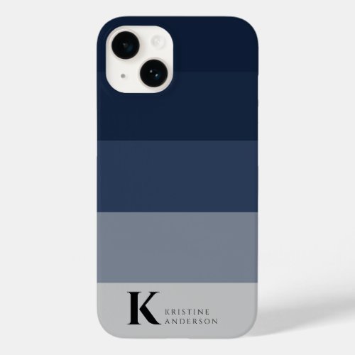 Simple Navy Blue Ombre Gray Classic Monogram Case_Mate iPhone 14 Case