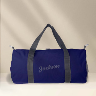 Simple Navy Blue Personalized Name Fitness Duffle Bag