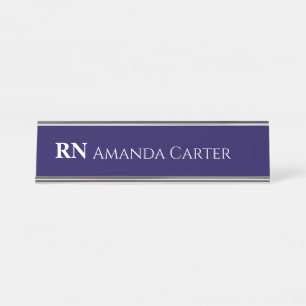 Simple Navy Blue Personalized Name RN Nurse Desk Name Plate
