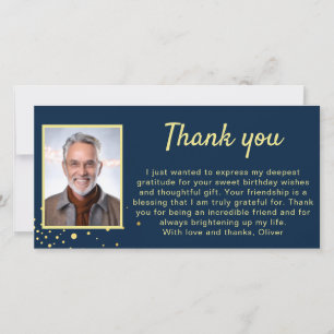 Simple Navy Blue Photo Birthday  Thank You Card