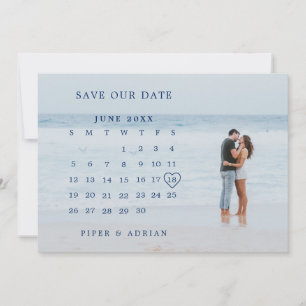 Simple Navy Blue Photo Calendar Wedding Save The Date