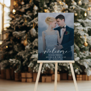 Simple Navy Blue Photo Winter Wedding Foam Board