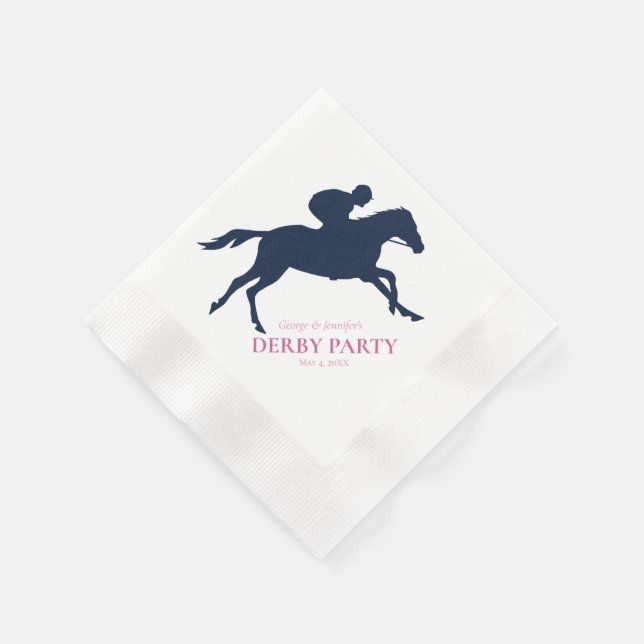 Simple Navy Blue Race Horse Silhouette Personalize Napkins (Corner)