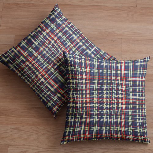 Simple Navy Blue Rustic Holiday Plaid Pattern  Throw Pillow