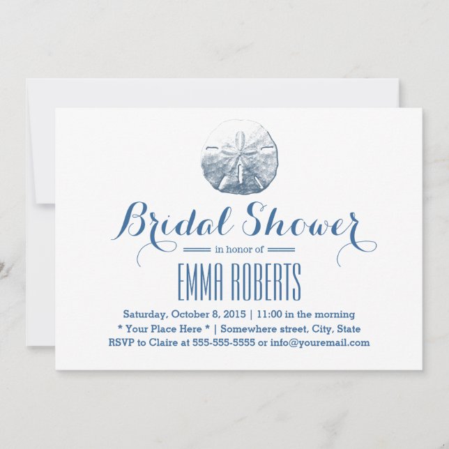 Simple Navy Blue Sand Dollar Beach Bridal Shower Invitation (Front)