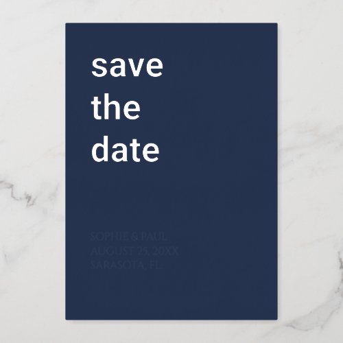 Simple Navy Blue Save the Date Foil Invitation