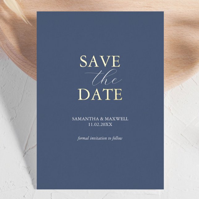 Simple Navy Blue Save The Date Wedding Foil Invitation (contemporary save the date cards navy blue minimalist )