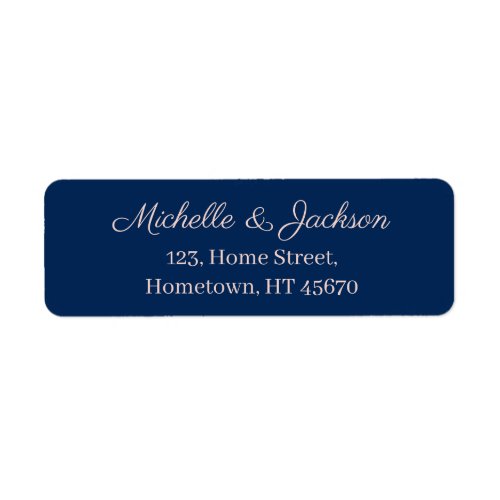 Simple Navy Blue Script Clear Pink Text Wedding Label