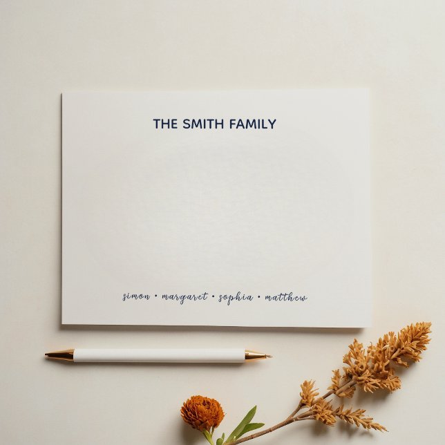 Simple Navy Blue Script Family Stationery Note Card (Creator Uploaded)