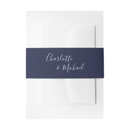 Simple Navy Blue Signature Script Invitation Belly Band