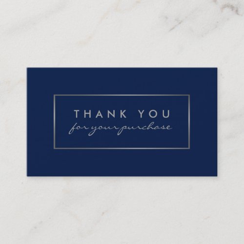 Simple Navy Blue  Silver Foil Effect Thank You Business Card