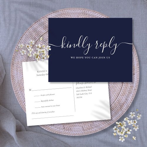 Simple Navy Blue Song Request RSVP Postcard