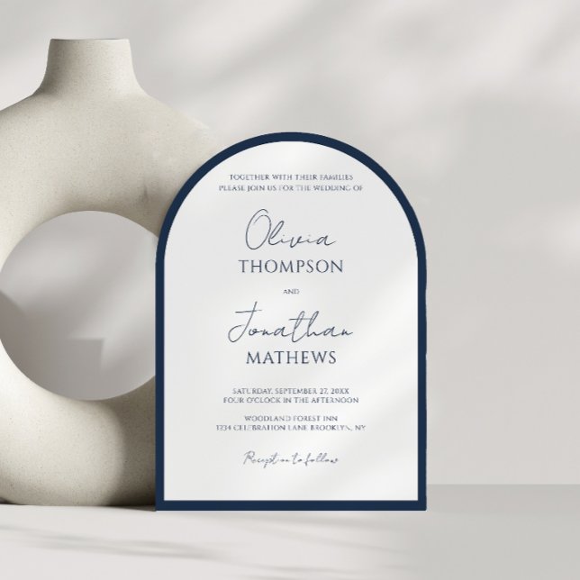 Simple Navy Blue Square Border Script Wedding Arch Invitation (Creator Uploaded)