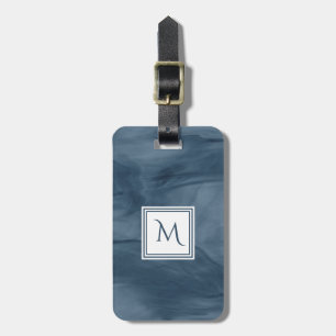 Simple Navy Blue Subtle Marble Modern Monogram Luggage Tag