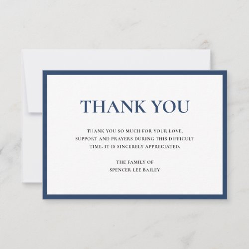 Simple Navy Blue Traditional Sympathy Funeral Thank You Card