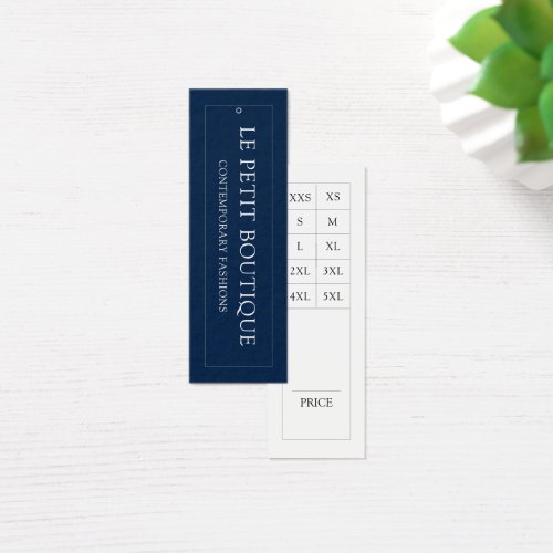 Simple Navy Blue US Clothing Size Chart Price Tag