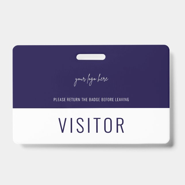 Simple Navy Blue Visitor Pass Company Logo Badge (Front)