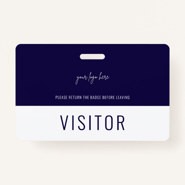 Simple Navy Blue Visitor Pass Company Logo Badge (Front)