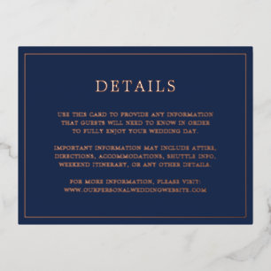 Simple Navy Blue Wedding Foil Enclosure Card
