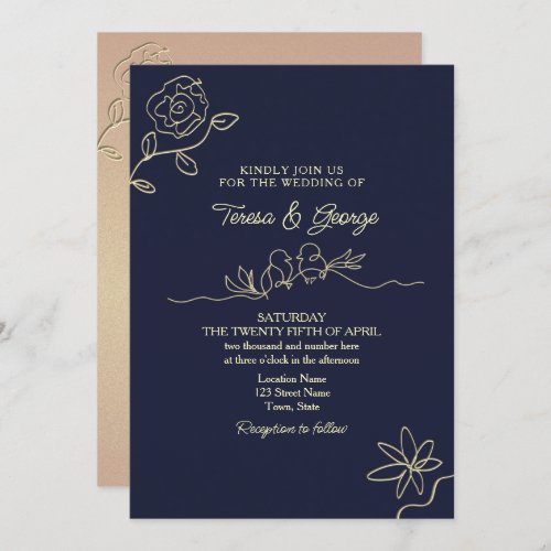 Simple Navy Blue Wedding Invitation