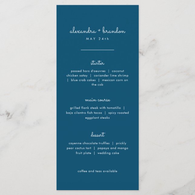 Simple Navy Blue Wedding Menu (Front)