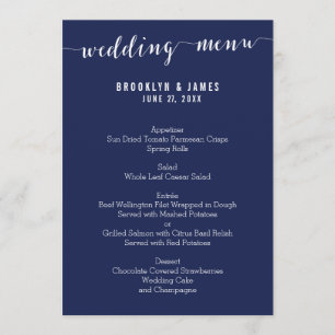 Simple Navy Blue Wedding Menu
