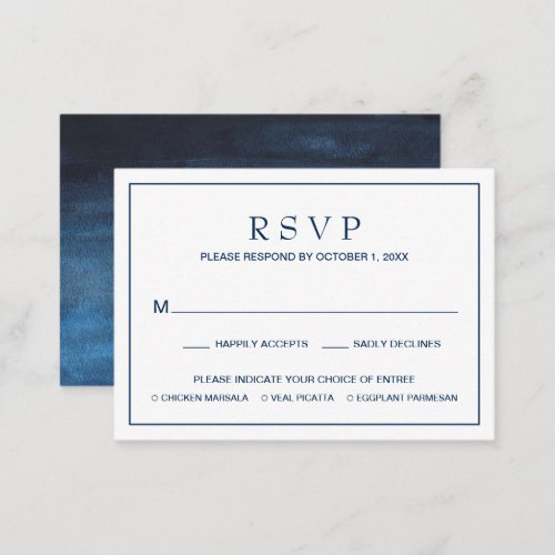 Simple Navy Blue Wedding Mini RSVP Card