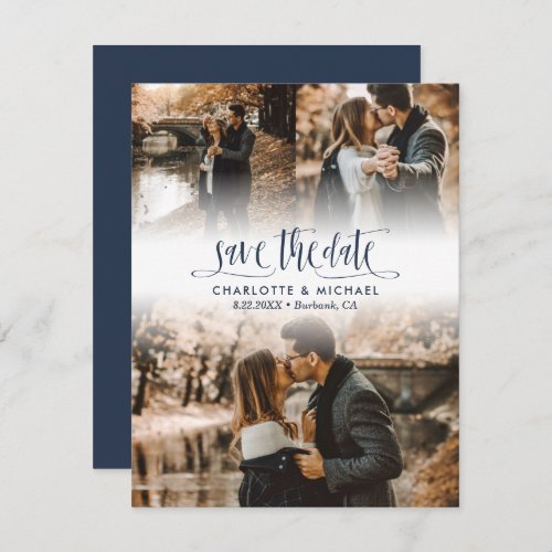 Simple Navy Blue Wedding Photo Save The Date Announcement