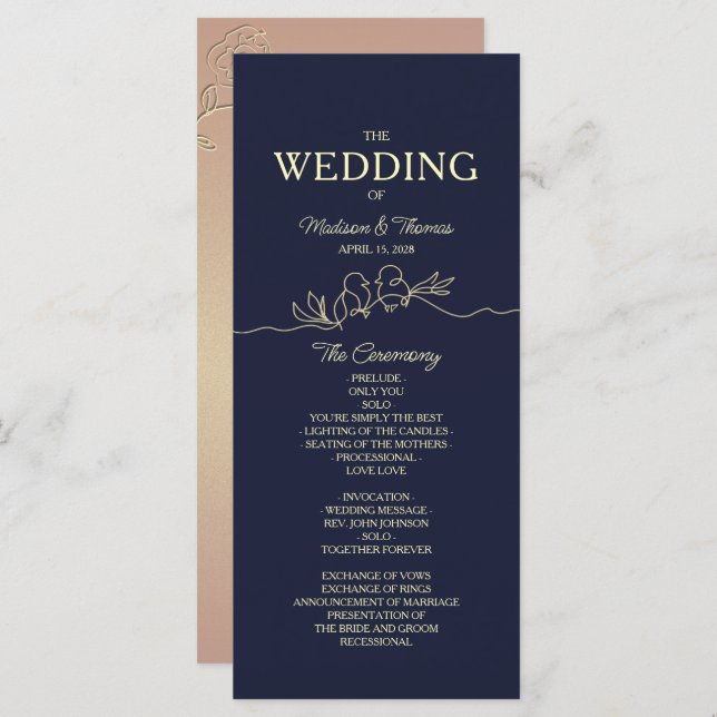 Simple Navy Blue Wedding Program (Front/Back)