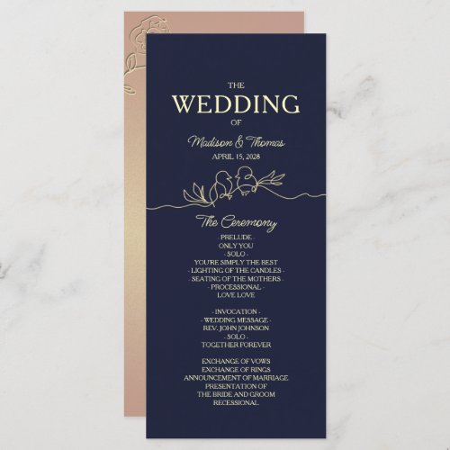 Simple Navy Blue Wedding Program