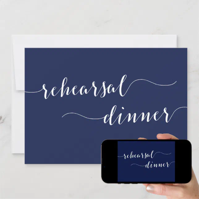 Simple Navy Blue Wedding Rehearsal Dinner Invites Zazzle