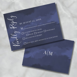 Simple Navy Blue Wedding RSVP Card