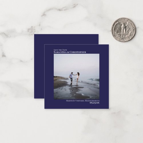 Simple Navy Blue Wedding Save the Date Photo Mini Note Card