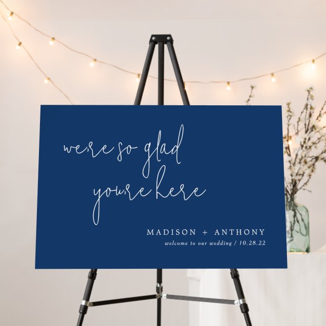 Simple Navy Blue Wedding Welcome Foam Board (In Situ (Stand))