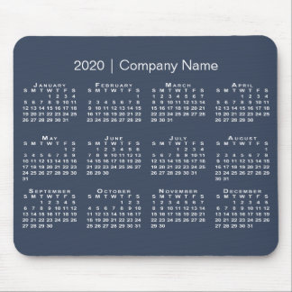 Simple Navy Blue White 2020 Calendar Company Name Mouse Pad