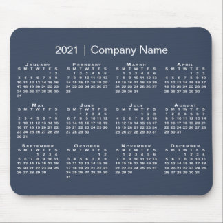 Simple Navy Blue White 2021 Calendar Company Name Mouse Pad