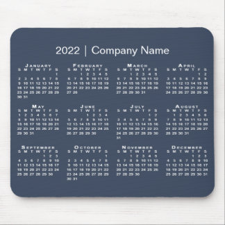 Simple Navy Blue White 2022 Calendar Company Name Mouse Pad