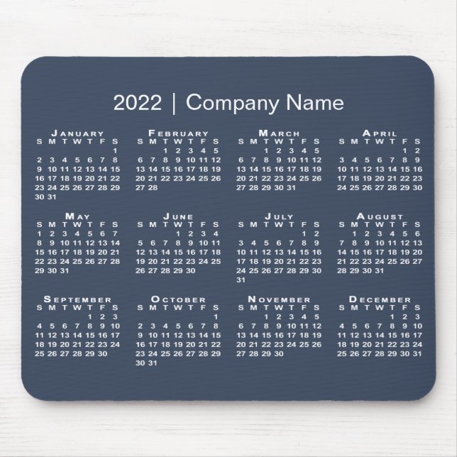 Simple Navy Blue White 2022 Calendar Company Name Mouse Pad (Front)