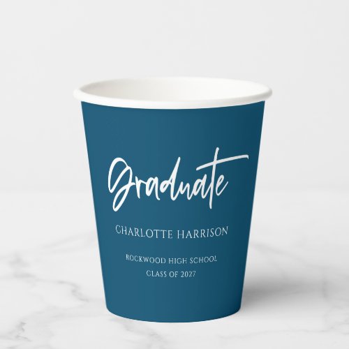Simple Navy Blue White Custom Graduation Party Paper Cups