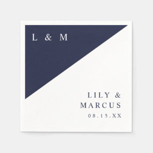 Simple Navy Blue White Elegant Monogram Wedding Napkins