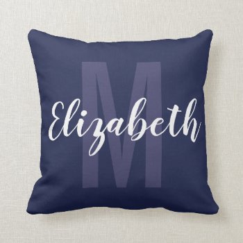 Simple Navy Blue White Hand Script Monogram Throw Pillow by SimpleMonograms at Zazzle