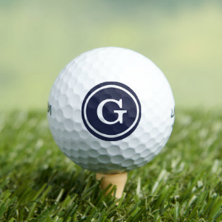 Simple Navy Blue White Monogram with Circle Border Golf Balls