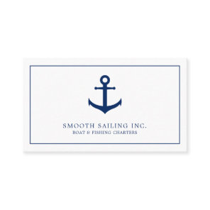 Simple Navy Blue White Nautical Anchor Business Card