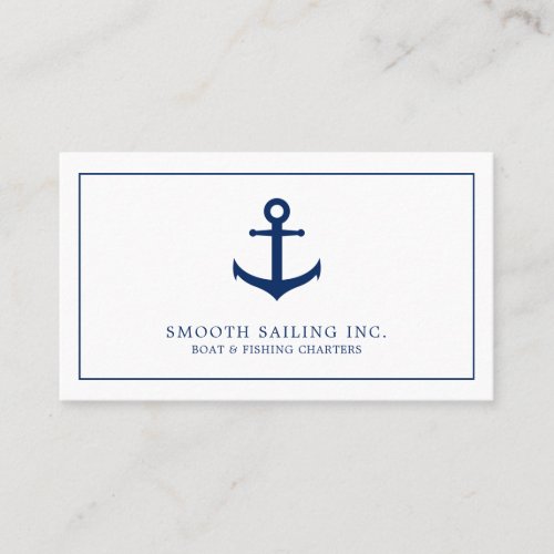 Simple Navy Blue White Nautical Anchor Business Card